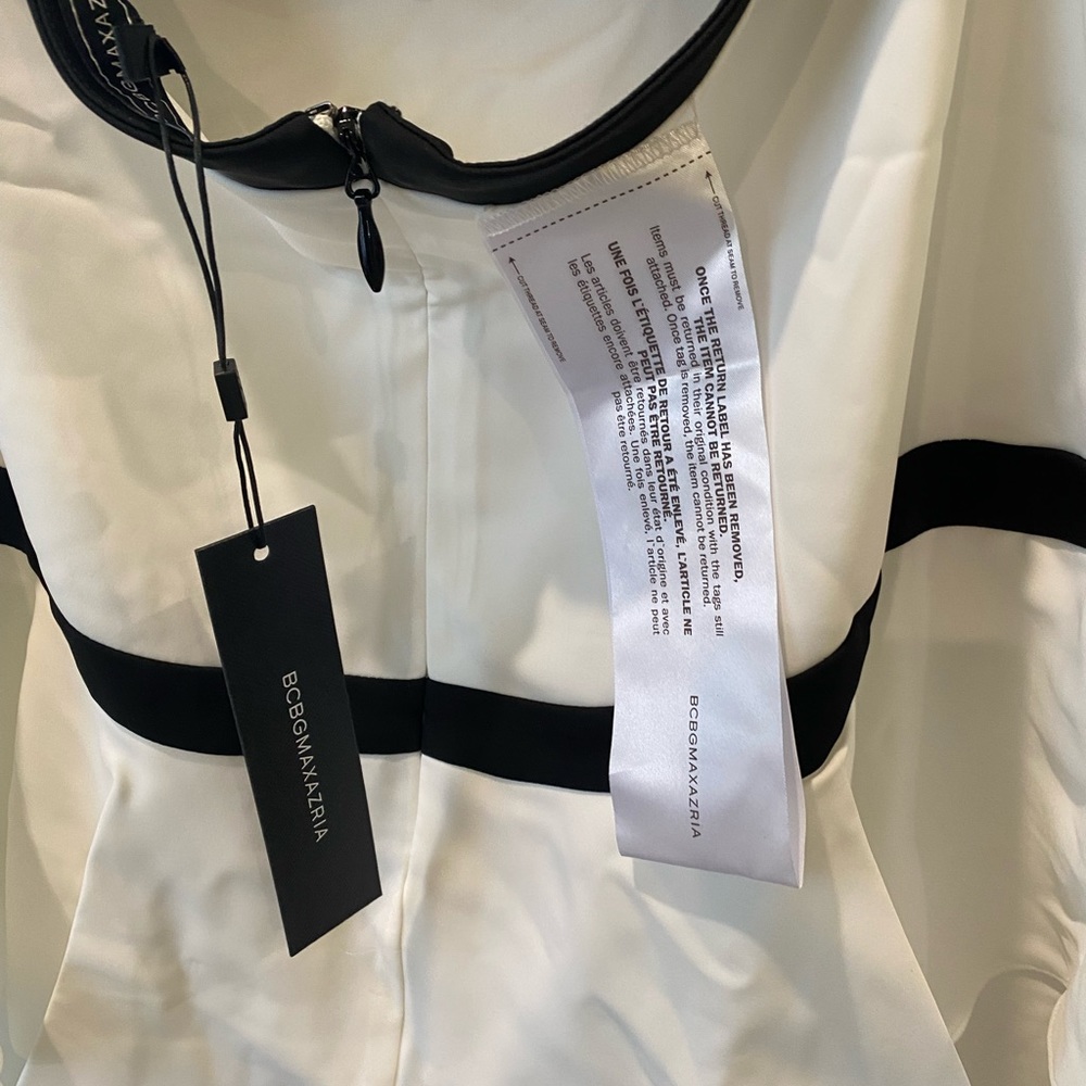 BCBGMAXAZRIA Size 8 White Black Colorblock Cutout Halter Mini Dress NWT - Picture 5 of 9